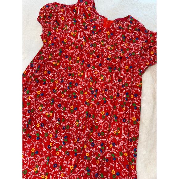 Vintage Handmade Red Floral Peter Pan Collar Girls Dress size 2/3 - Picture 2 of 7